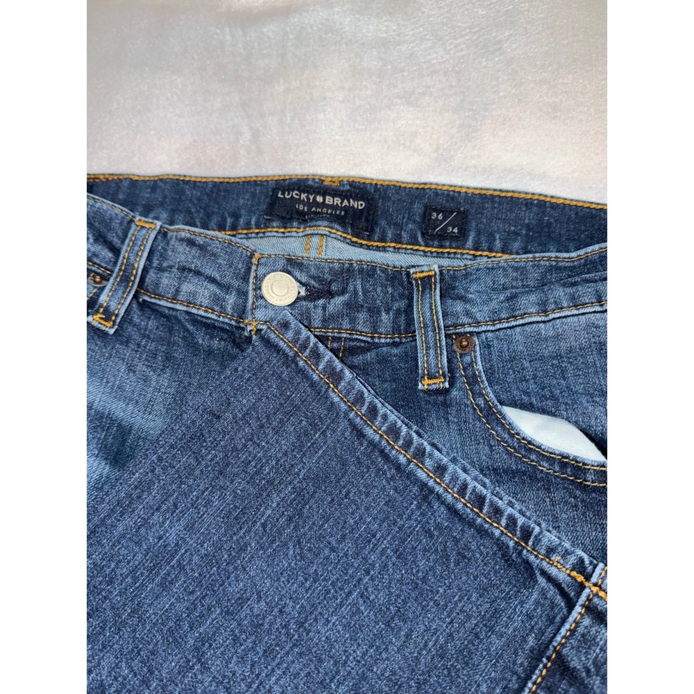 Lucky Brand 121 Slim Straight Jeans Mens 36x34 Blue Dark Wash Denim Pants